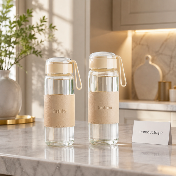 400ml Premium Borosilicate Glass Water Bottle with Protective Sleeve, Leak-Proof Lid & Carry Strap