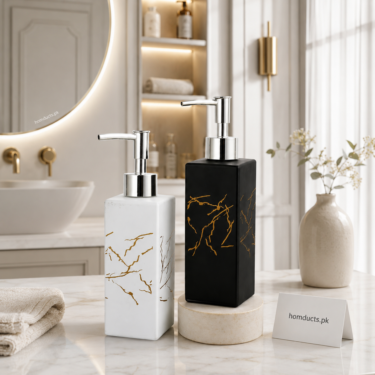 Luxury 320ML Marble Design Soap Dispenser with Gold Pump – Refillable Liquid Soap & Lotion Bottle