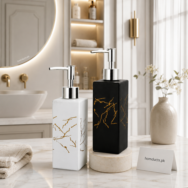 Luxury 320ML Marble Design Soap Dispenser with Gold Pump – Refillable Liquid Soap & Lotion Bottle