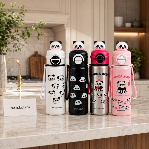 550ml Cute Panda Stainless Steel Vacuum Insulated Water Bottle with Carry Strap – Hot & Cold Flask for Kids & Adults