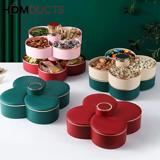 Rotating 2 Layer Dry Fruit Dish With Toothpick Holder