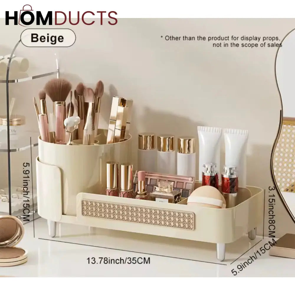 Rotating Cosmetic Organizer with Pen Holder | Makeup Storage Display Case