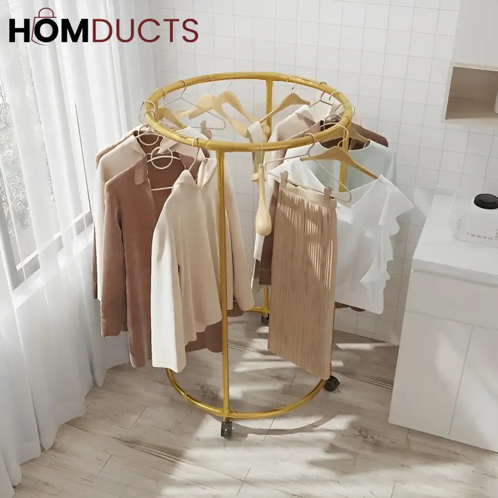 Rotating Round Garment Rack with Wheels - Freestanding Metal Clothing Organizer for Home & Retail