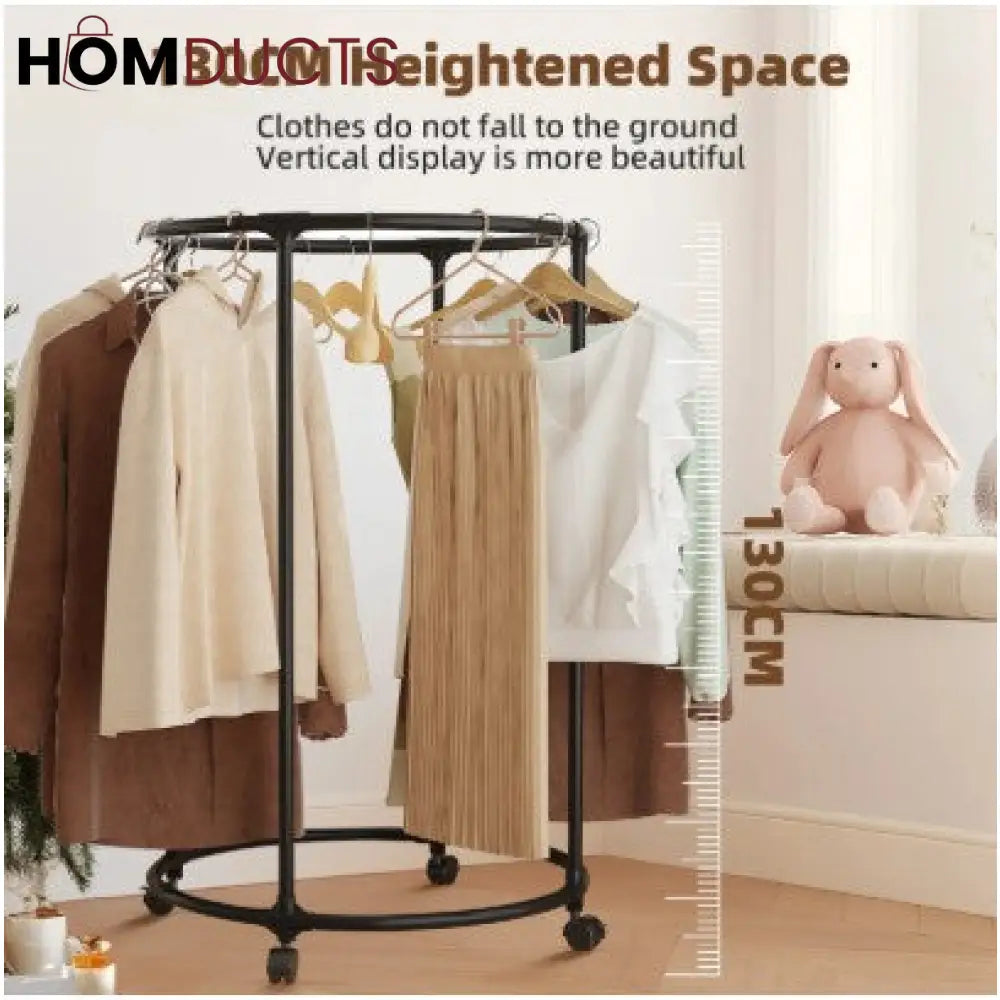 Rotating Round Garment Rack with Wheels - Freestanding Metal Clothing Organizer for Home & Retail