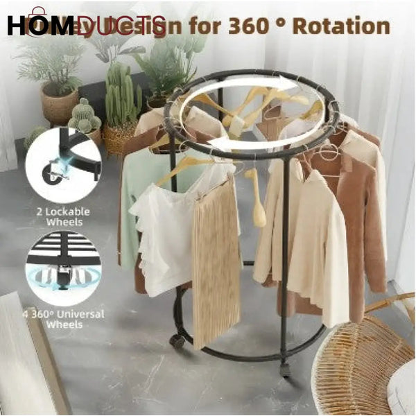 Rotating Garment Rack Rotating Round Garment Rack with Wheels - Freestanding Metal Clothing ...