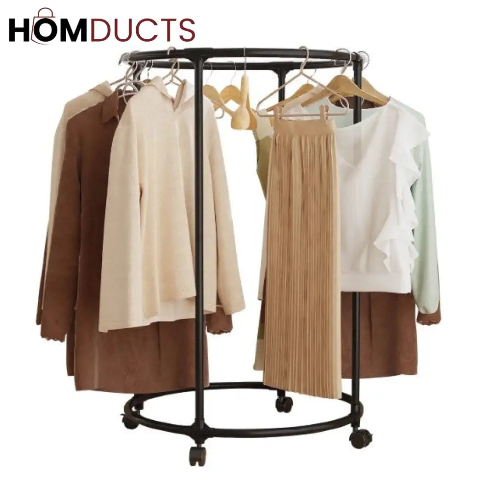 Rotating Round Garment Rack with Wheels - Freestanding Metal Clothing Organizer for Home & Retail
