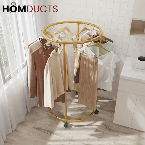 Rotating Round Garment Rack with Wheels - Freestanding Metal Clothing Organizer for Home & Retail