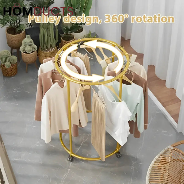 Rotating Round Garment Rack with Wheels - Freestanding Metal Clothing Organizer for Home & Retail