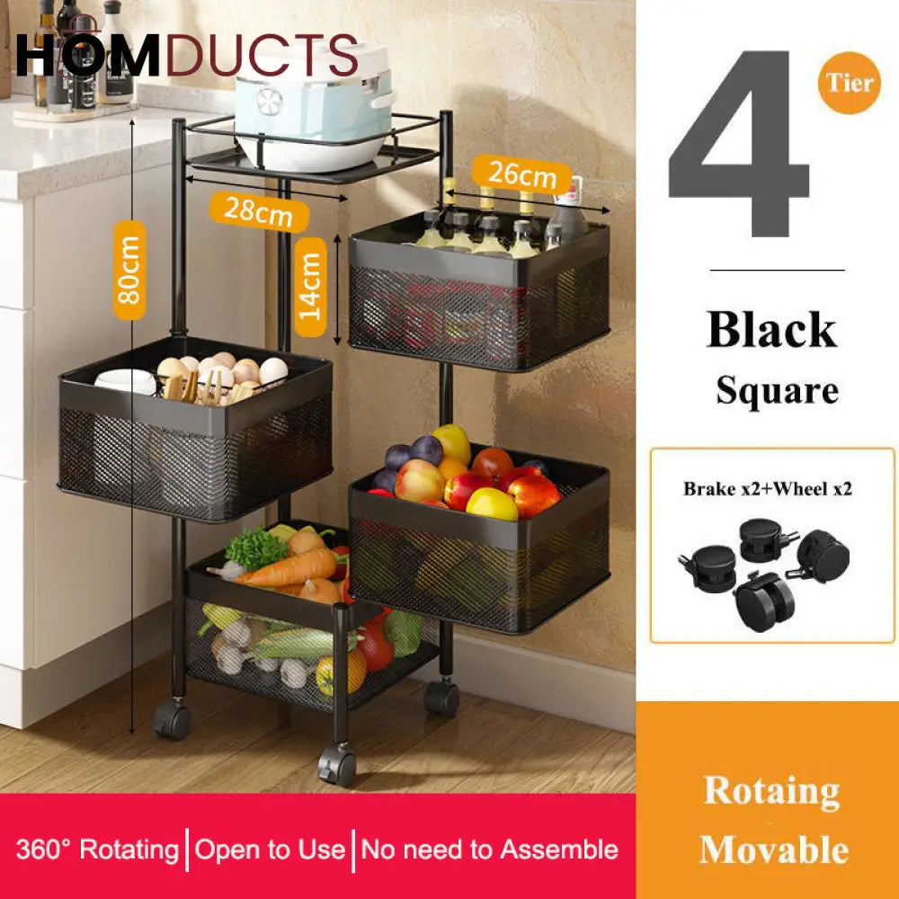 Rotating Square Kitchen Storage Trolly