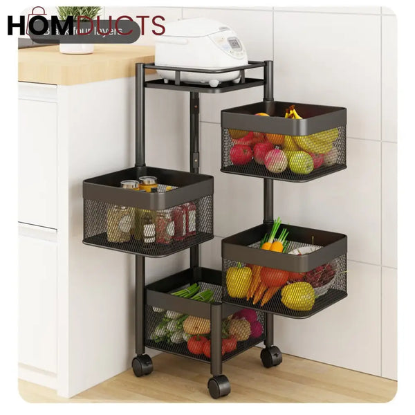 Rotating Square Kitchen Storage Trolly 4Layer