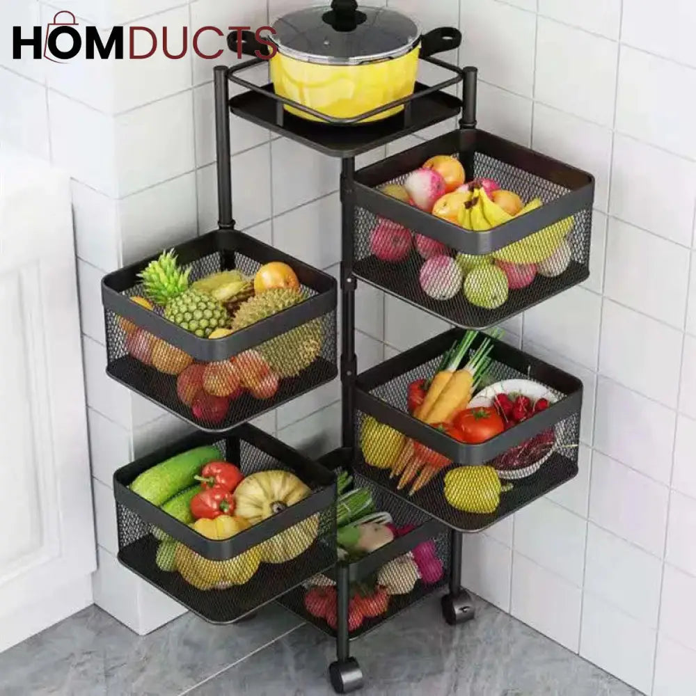 Rotating Square Kitchen Storage Trolly 5Layer