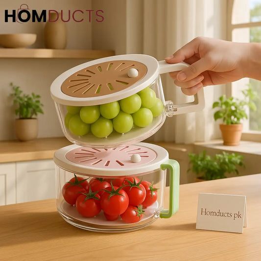 Rotating Stackable Produce Storage Box – Fresh-Keep Organizer with Handle