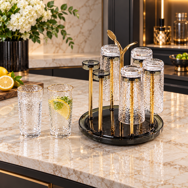 Luxury rotating textured glass stand set