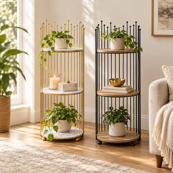 Luxury round 3-tier accent display stands in black and gold