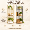 Three-tier crown display stand features and uses