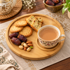 Round bamboo serving board with cup holder for chai and snacks