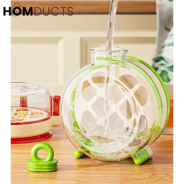 Round Beverage Dispenser & Ice Cube Maker Set – Cool Summer Portable Juice Jug with Handle Straw & Manual Ice Press Lid
