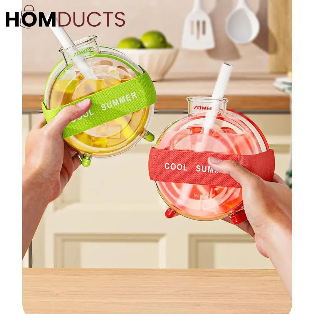 Round Beverage Dispenser & Ice Cube Maker Set – Cool Summer Portable Juice Jug with Handle Straw & Manual Ice Press Lid