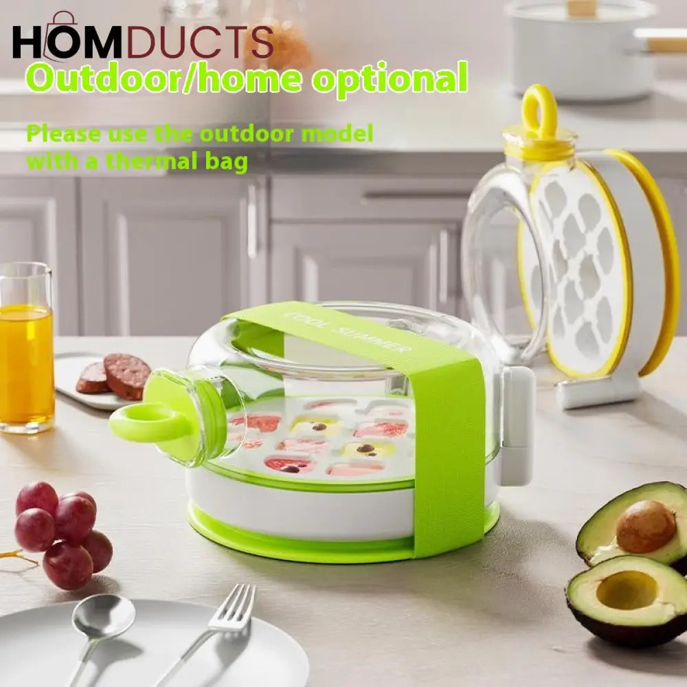 Round Beverage Dispenser & Ice Cube Maker Set – Cool Summer Portable Juice Jug with Handle Straw & Manual Ice Press Lid