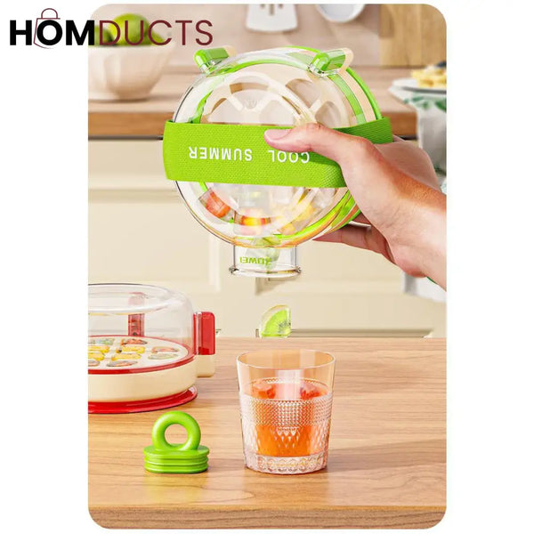 Round Beverage Dispenser & Ice Cube Maker Set – Cool Summer Portable Juice Jug with Handle Straw & Manual Ice Press Lid