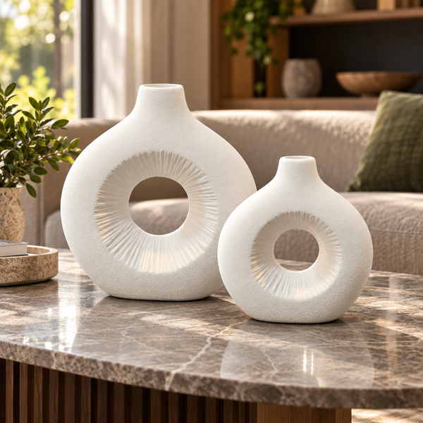 Modern Rounded Ring Decorative Vase Set – 2 Pieces