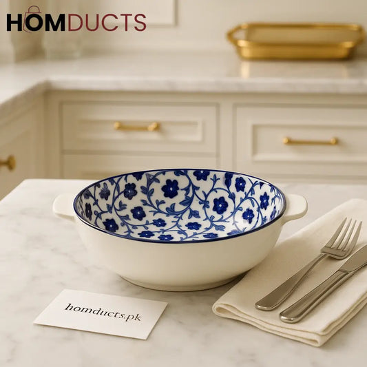 Royal Bloom Ceramic Serving Bowl – Blue Floral Interior