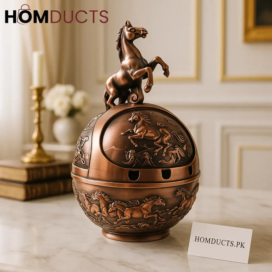 Royal Bronze Horse Ashtray – Vintage Decorative Lid Ash Catcher for Cigarettes