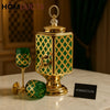 Royal Emerald Gold Beverage Dispenser Set – Luxury Crystal Glass & 6 Matching Goblets