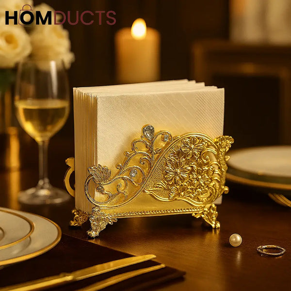 Royal Gold Crystal Napkin Holder – Ornate Table Decor