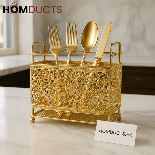 Royal Luxe Golden Cutlery Holder – Premium Decorative Utensil Organizer