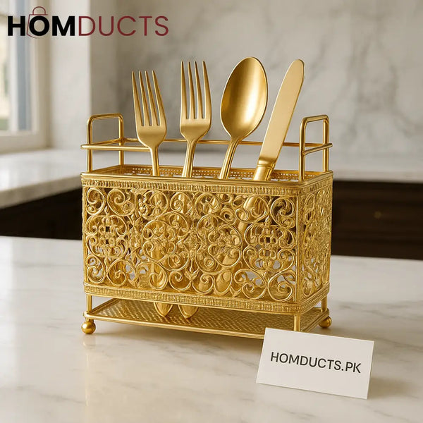 Royal Luxe Golden Cutlery Holder – Premium Decorative Utensil Organizer