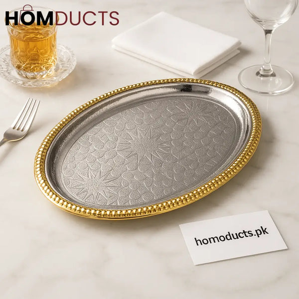 Royal Luxe Oval Silver & Gold Serving Tray – Premium Decorative Platter