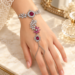 Ruby Floral Crystal Hathphool Hand Chain