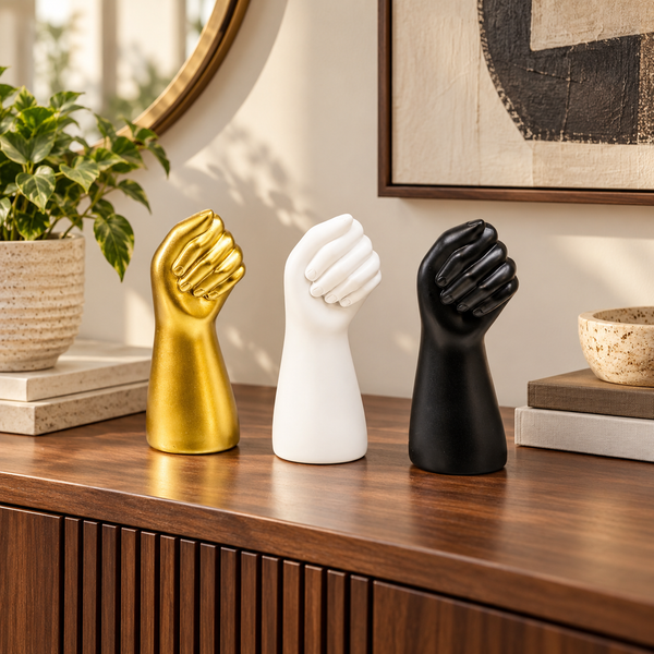 Sculptural hand fist decorative showpiece in three colours