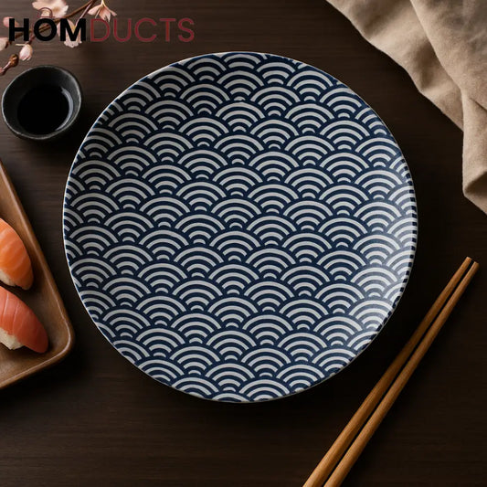 Seigaiha Wave Ceramic Plate – Japanese Sushi & Appetizer Dish (1Pc)