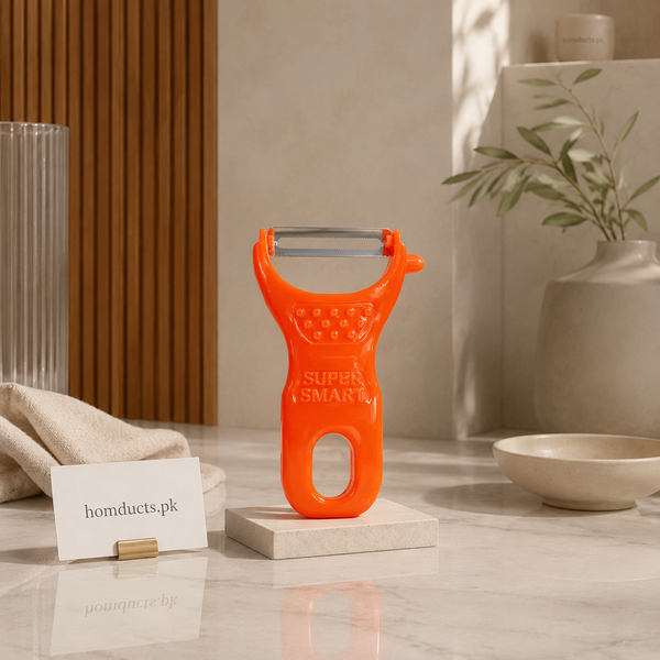 Orange multipurpose serrated vegetable peeler