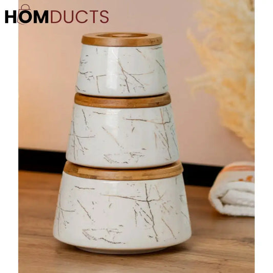 Set of 3 Ceramic Kitchen Storage Jars with Bamboo Lids