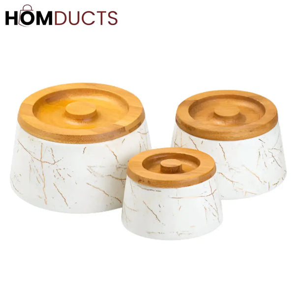 Set of 3 Ceramic Kitchen Storage Jars with Bamboo Lids