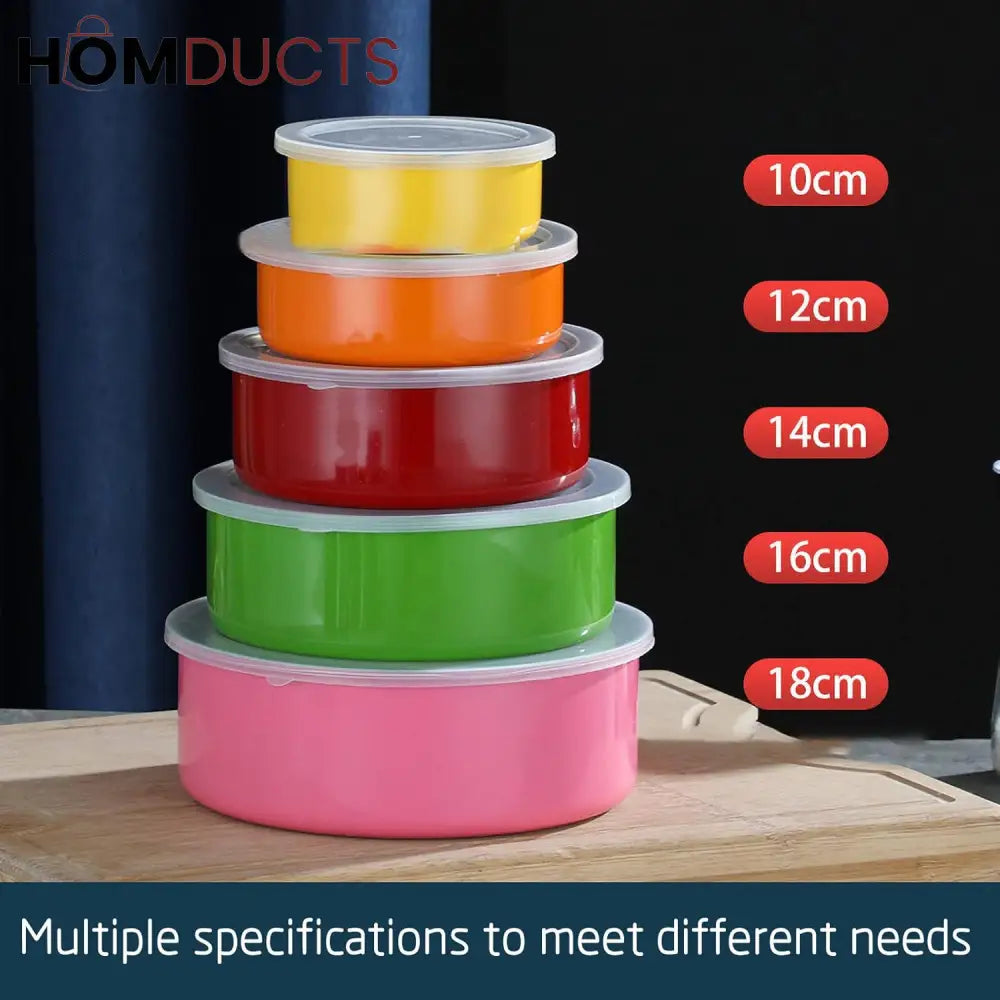 Set of 5 Multicolor Stainless Steel Food Storage Bowls with Airtight Lids – Stackable Kitchen Containers