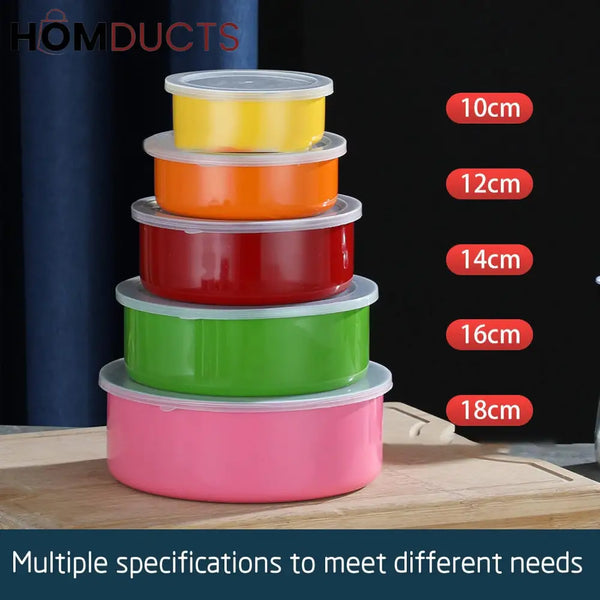 Set of 5 Multicolor Stainless Steel Food Storage Bowls with Airtight Lids – Stackable Kitchen Containers