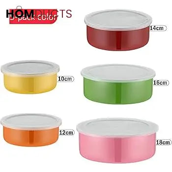 Set of 5 Multicolor Stainless Steel Food Storage Bowls with Airtight Lids – Stackable Kitchen Containers