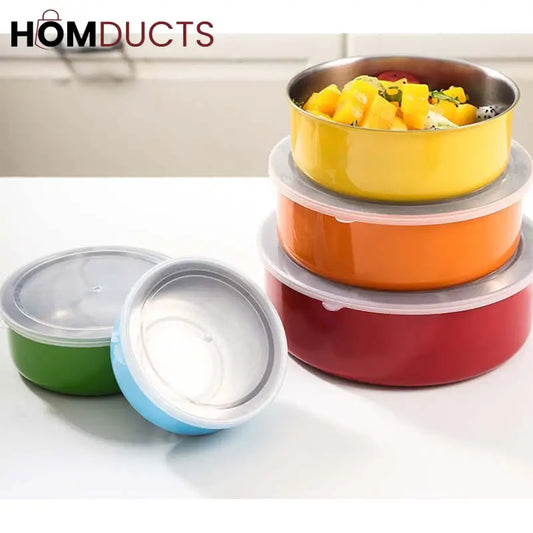 Set of 5 Multicolor Stainless Steel Food Storage Bowls with Airtight Lids – Stackable Kitchen Containers