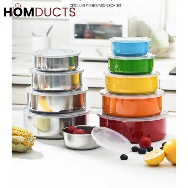 Set of 5 Multicolor Stainless Steel Food Storage Bowls with Airtight Lids – Stackable Kitchen Containers