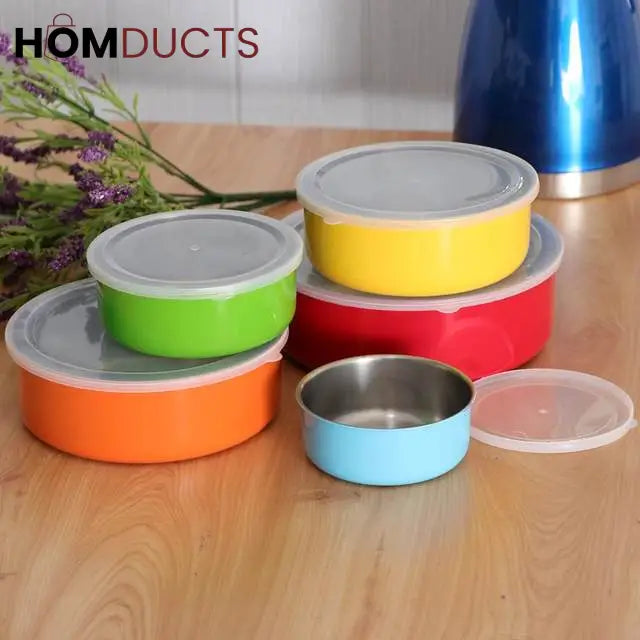 Set of 5 Multicolor Stainless Steel Food Storage Bowls with Airtight Lids – Stackable Kitchen Containers