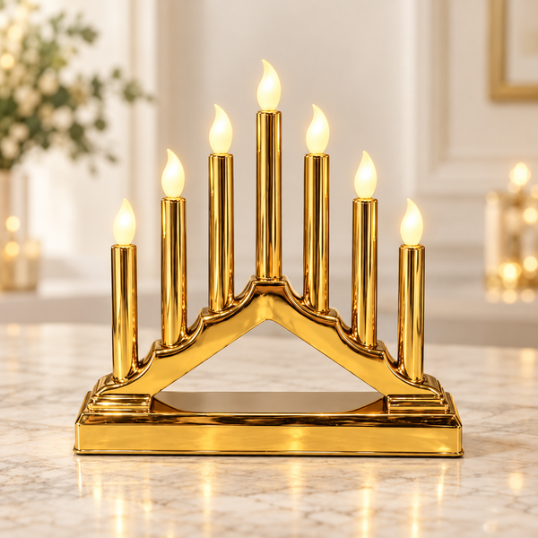 Seven-piece gold bridge LED candle set with seven warm flames