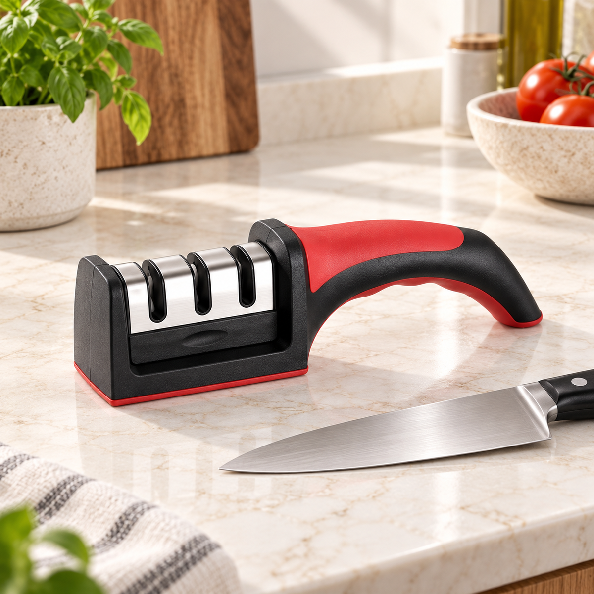 Professional three-stage manual knife sharpener