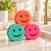Three-pack colorful smile-face cleaning sponges