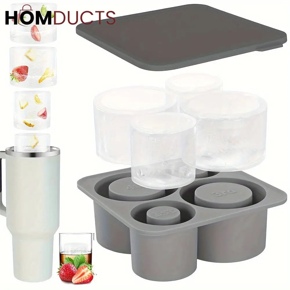 Silicone Ice Shot Glass Maker Mold with Lid – Reusable Round Ice Cup Molds for Stanley Cocktails Desserts & Fruit