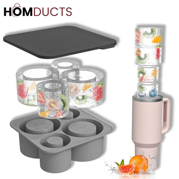 Silicone Ice Shot Glass Maker Mold with Lid – Reusable Round Ice Cup Molds for Stanley Cocktails Desserts & Fruit