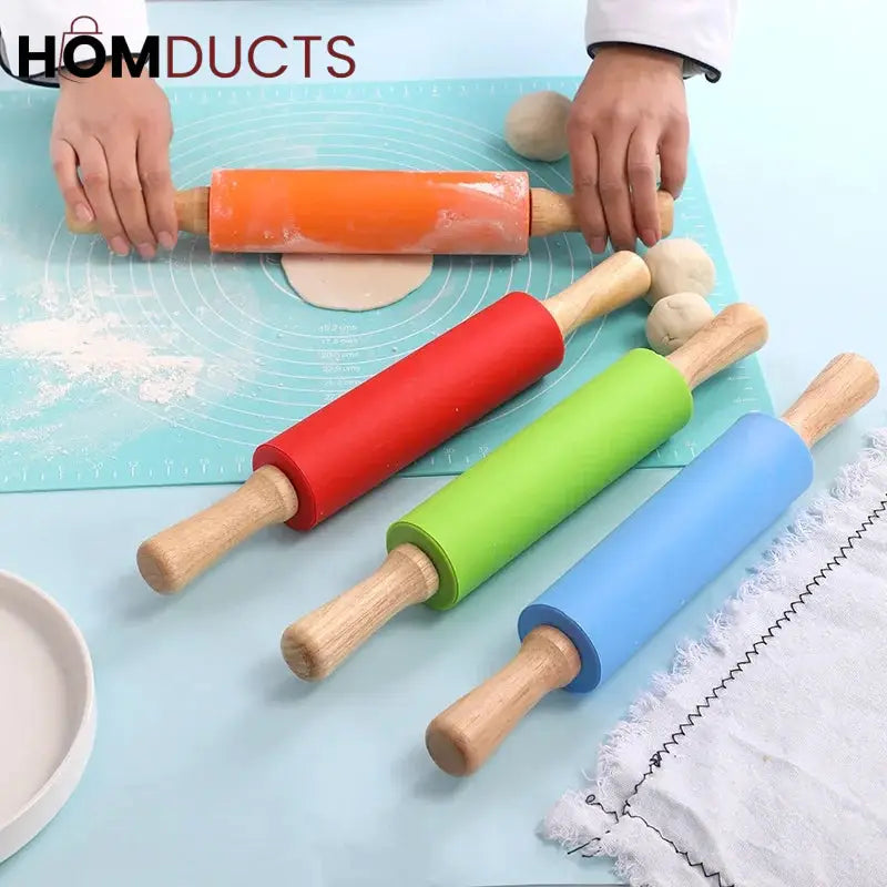 Silicone Wooden Handle Rolling Pin